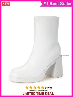Platform Gogo Ankle Boots Chunky Heel Square Toe Side Zip Booties